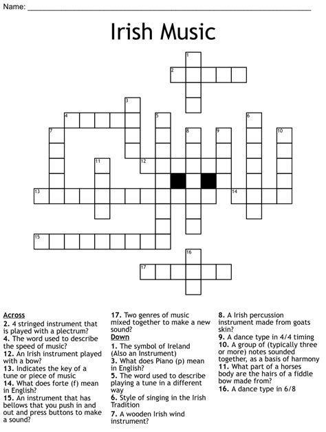 Stage show featuring traditional irish music crossword - The Crossword Solver found 30 answers to "film or stage show featuring singing dancing", 7 letters crossword clue. The Crossword Solver finds answers to classic crosswords and cryptic crossword puzzles. Enter the length or pattern for better results. Click the answer to find similar crossword clues . Enter a Crossword Clue.
